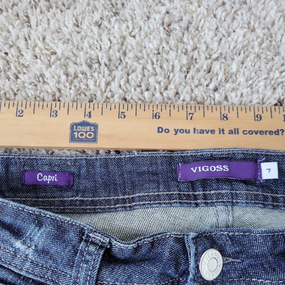 Vigoss Capri Jeans Womens 7 Distressed Embroidered Dark Wash Denim - Picture 3 of 9